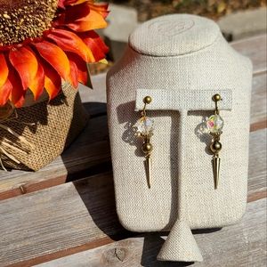 Vtg. Bronze & crystal clip earrings